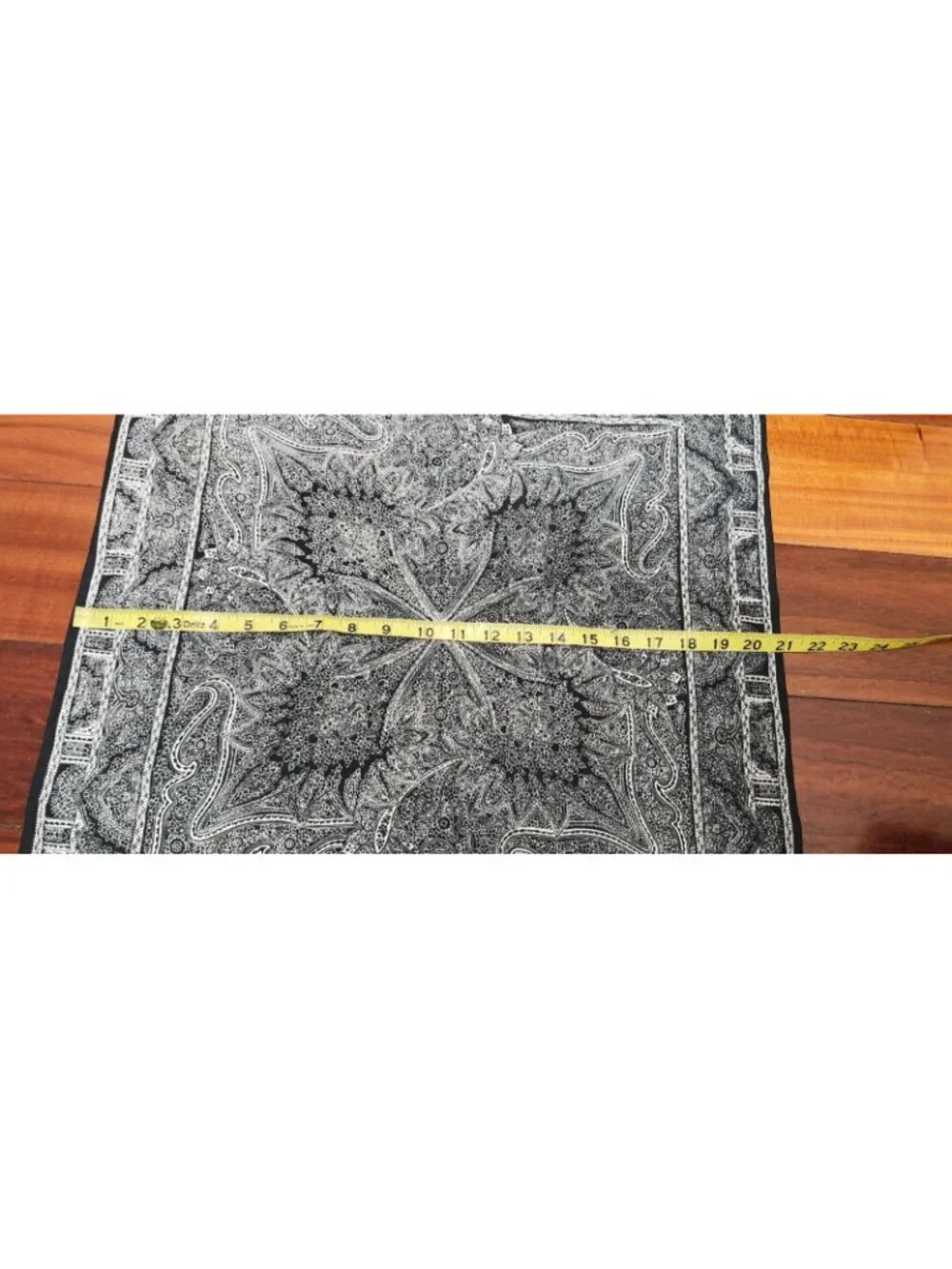 Black White Paisley Silk Blend Scarf Hand Rolled Edge Square Bandana Neck Hair